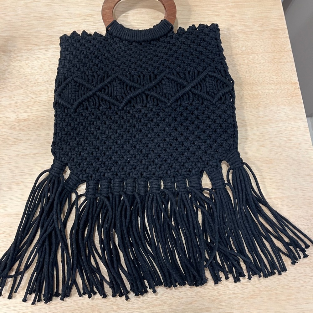 Danielle Nicole Black Fringe Macrame Crochet Boho… - image 3
